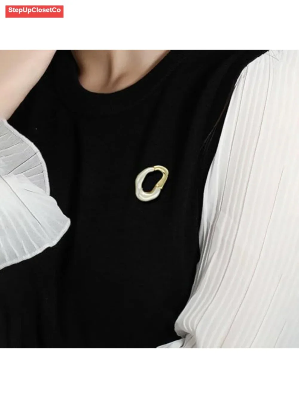 Irregular Geometric Brooch Pin Gold-Tone Plated Metal Statement Hollow Lapel